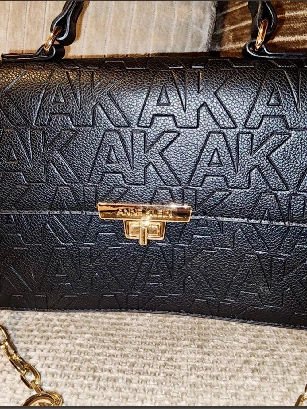 Anne Klein Black Embossed Crossbody with Gold Chain